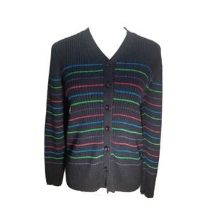 Pendleton Cardigan dark blue with colorful stripes women's sweater med academia
